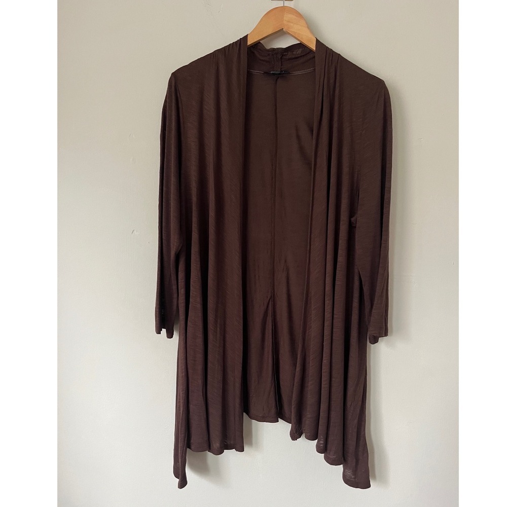 AGB Brown Grunge Open Front Cardigan XL 3/4 Sleeve Slub Knit Neutral Casual